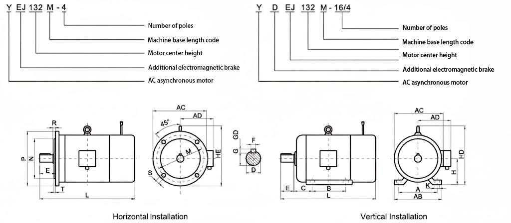 three phase electromagnetic brake motor 0.18 90kw yej series